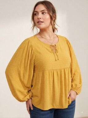 Rusttydustty Golden Boho Peplum Tunic Blouse Swiss Dot Size 3XL Plus Size Rayon
